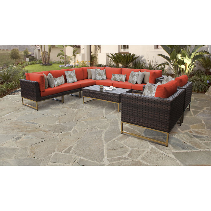 Joss and Main Nauvoo 10 Piece Rattan Sectional Seating Group with Cushions