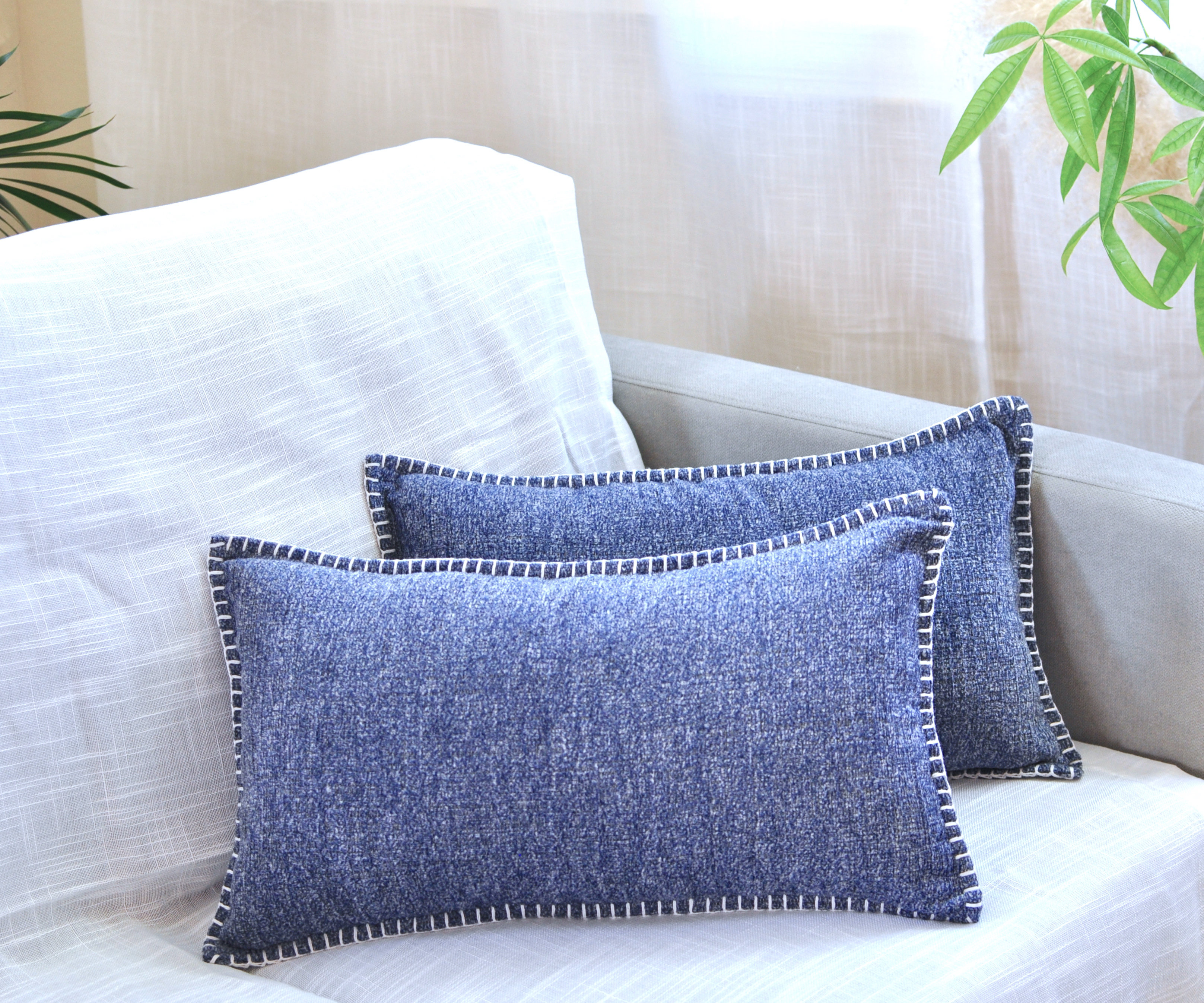 blue chenille pillow