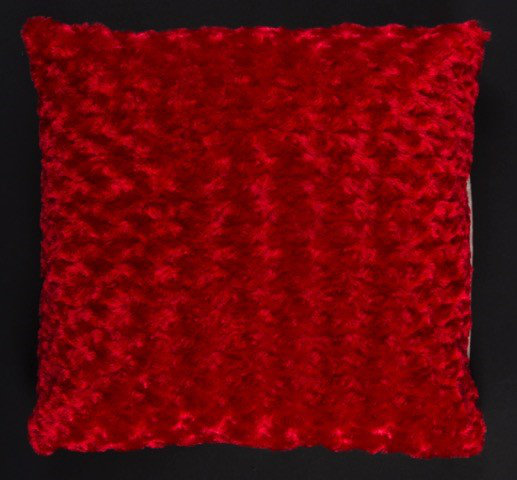 red shag pillow