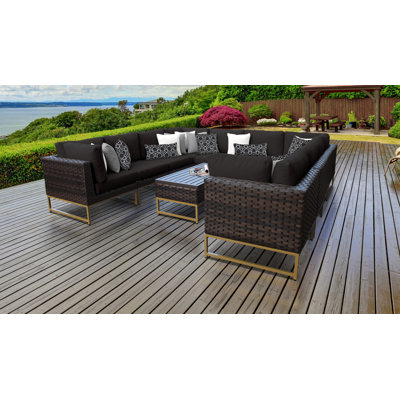 11 Piece Rattan Sectional Seating Group with Cushions by Joss and Main