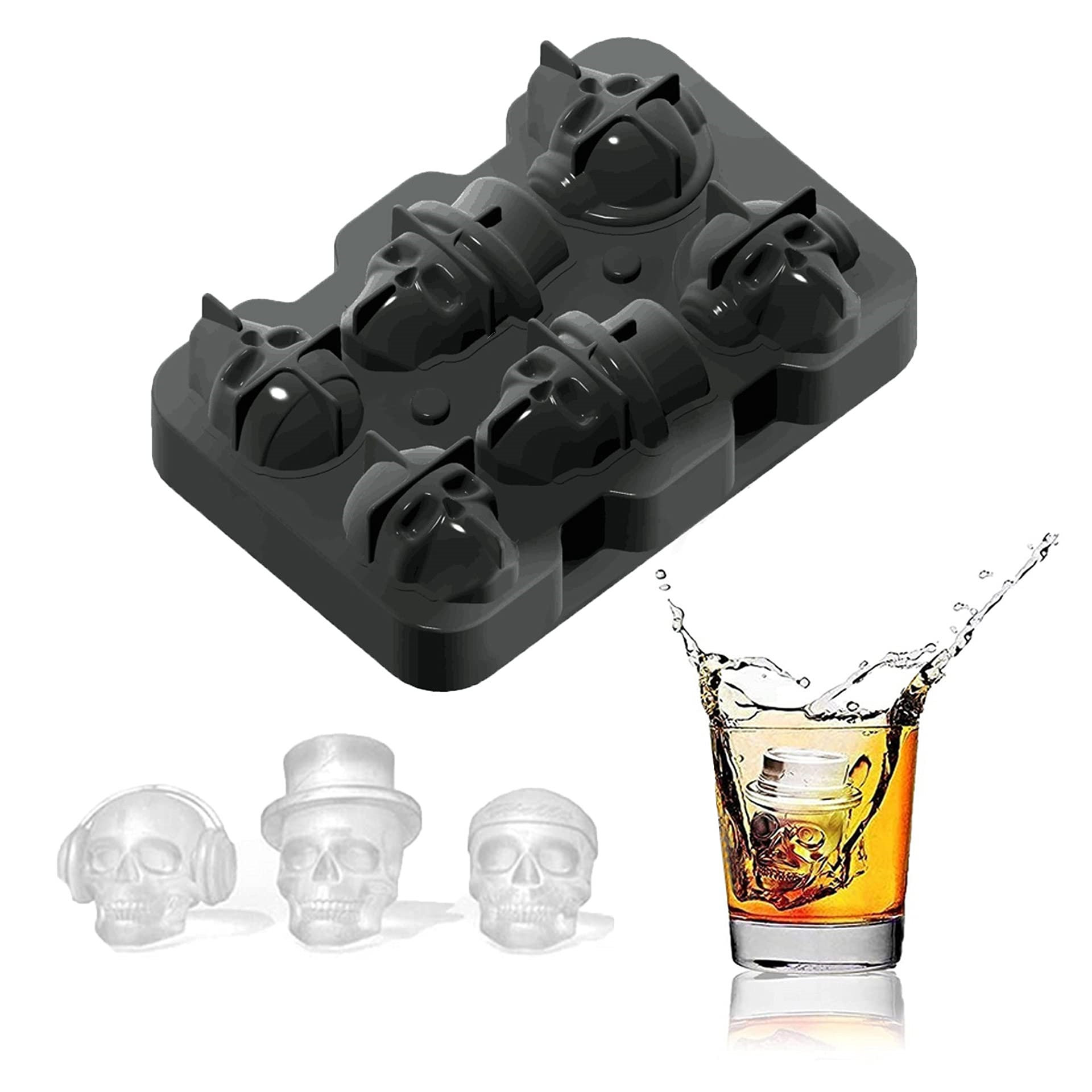 3D Skull Flexible Silicone Ice Cube Maker for Whiskey Drinks Holiday Gifts Ice Cube Trays Mold Makes Giant Iced Skulls BPA Free
