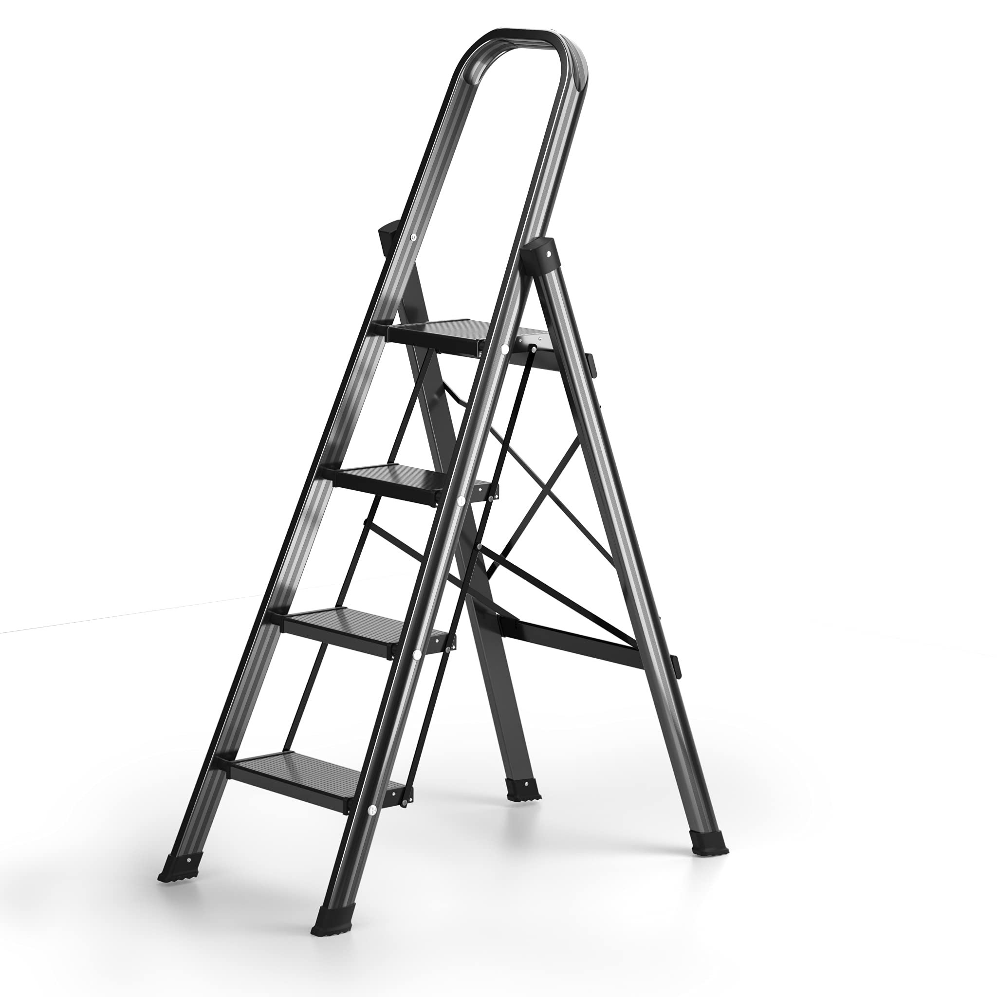 Kitchen Use White 3 Step Ladder Office Portable Foldable Industrial Steel Ladders with Convenient Handgrip Folding Step Stool with Anti-Slip Pedal for Home