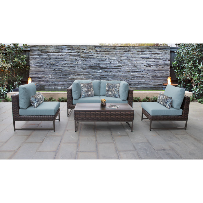 Joss and Main Nauvoo 5 Piece Rattan Sectional Seating Group with Cushions