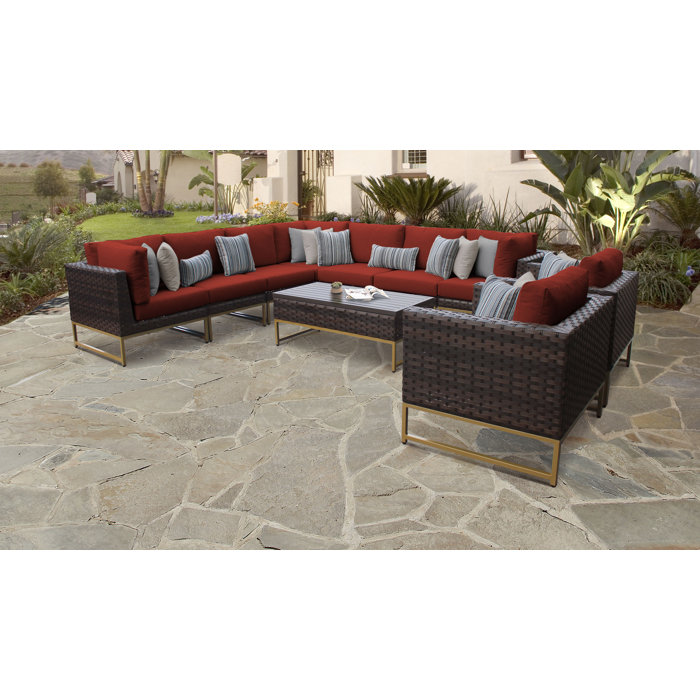 Joss and Main Nauvoo 10 Piece Rattan Sectional Seating Group with Cushions