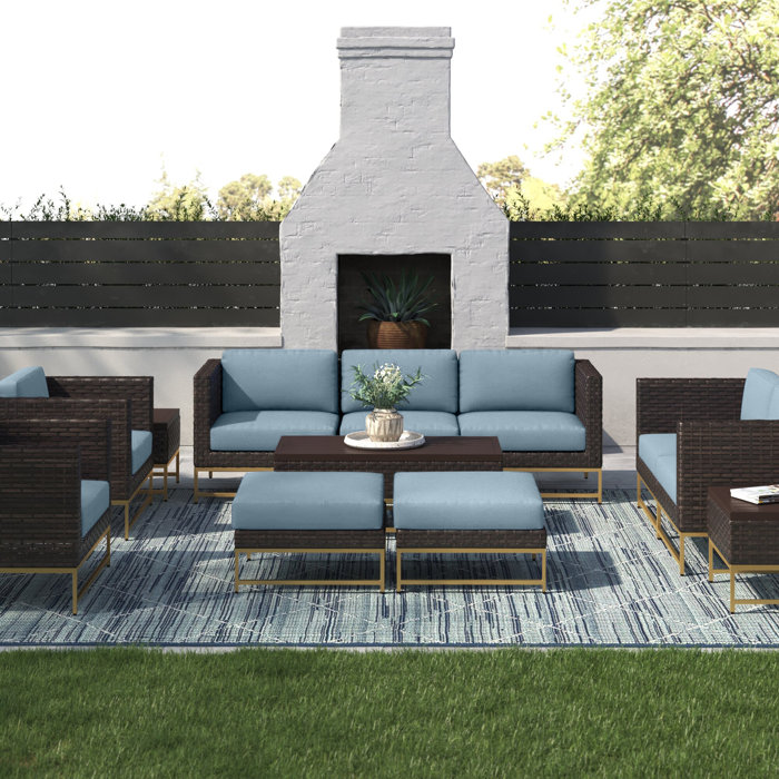 Joss and Main 6 Piece Rattan Sectional Seating Group with Cushions