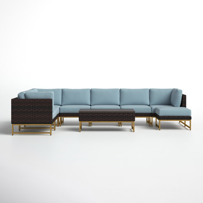 Joss and Main 9 Piece Rattan Sectional Seating Group with Cushion