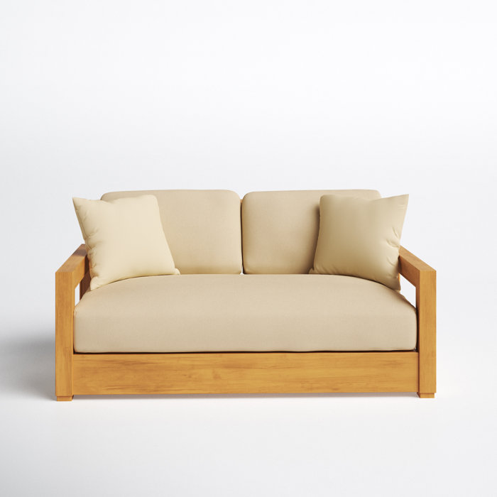 Joss and Main Ortega 52.75" Wide Teak Loveseat with Cushions