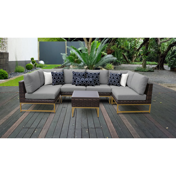 Joss and Main Nauvoo 7 Piece Rattan Sectional Seating Group with Cushions