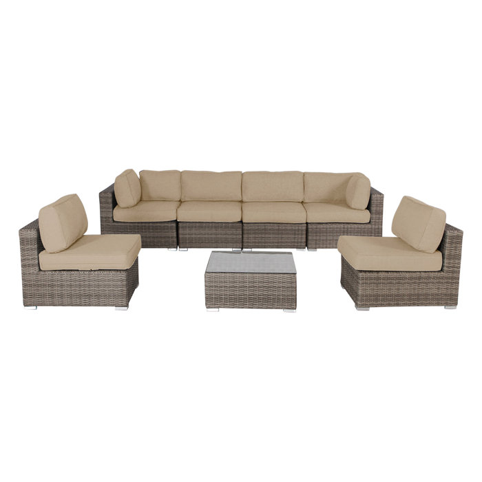 Joss and Main Conner 7 Piece Rattan Sectional Seating Group with Sunbrella Cushions