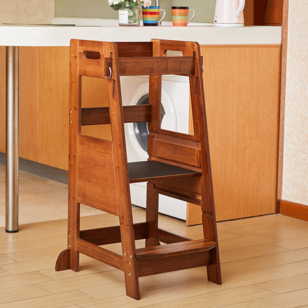 Bamboo Toddler Kitchen Step Stool Helper Standing Tower Height Adjustable  With Anti-slip Protection