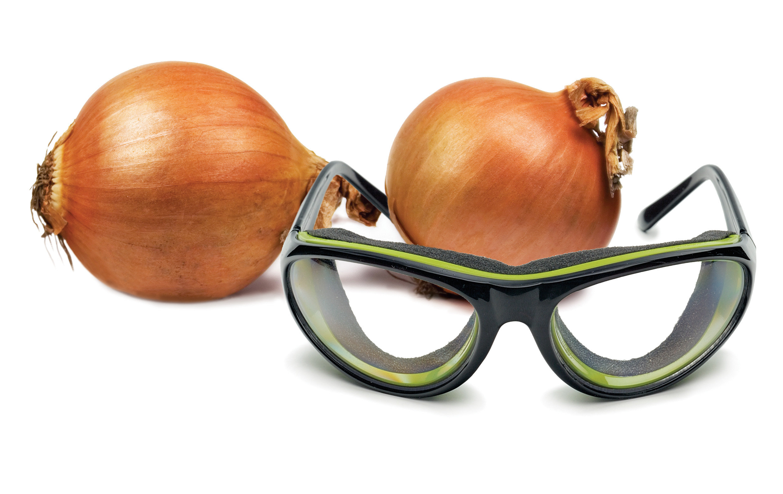 Луковица с секретом. Лук в очках. Защитные очки "антислезы" для резки лука белые.