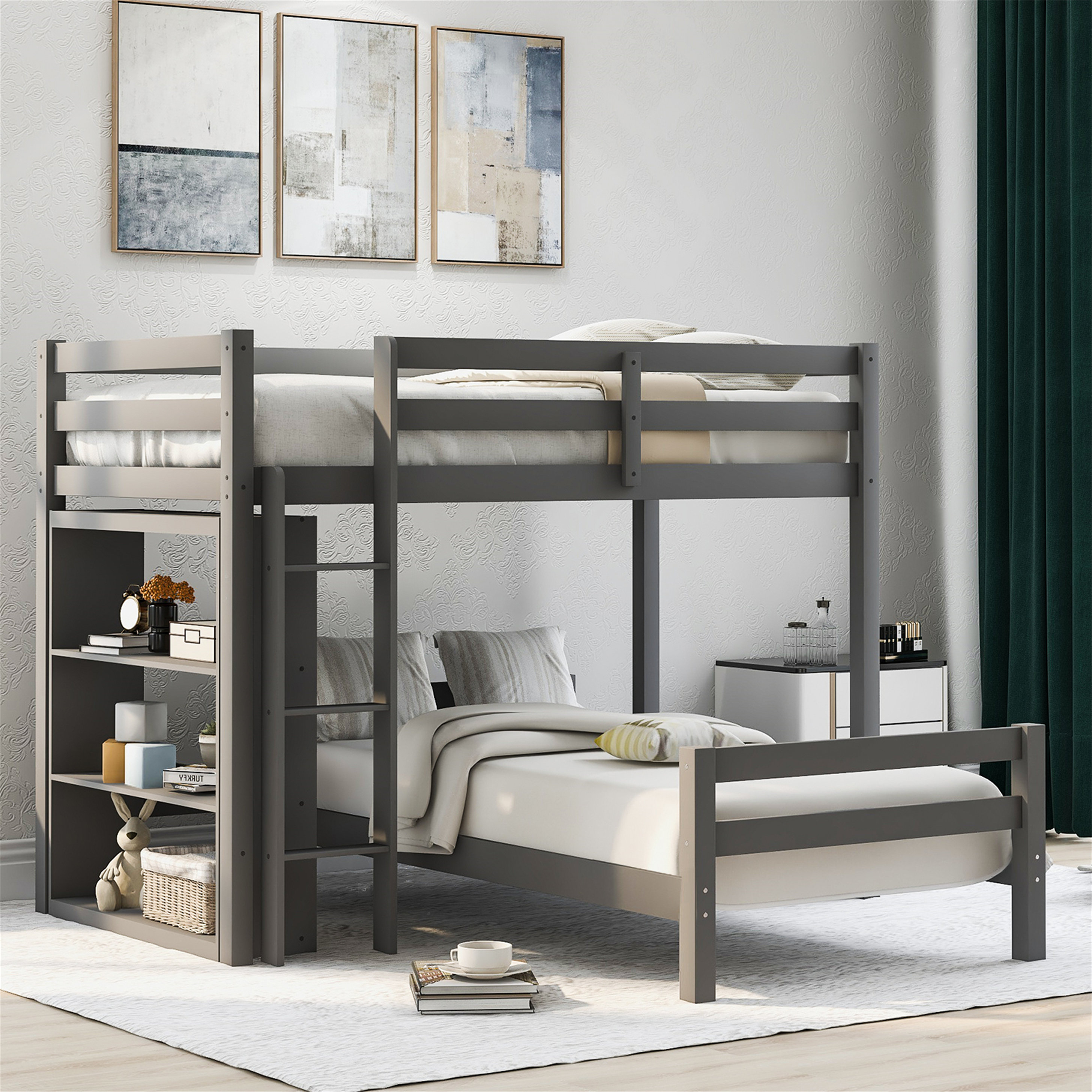 l shaped bunk bed with futon