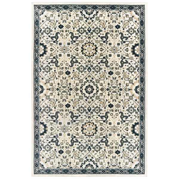House of Hampton® Laurie Oriental Ivory/ Navy Area Rug | Wayfair Laurie Oriental Ivory/ Navy Area Rug