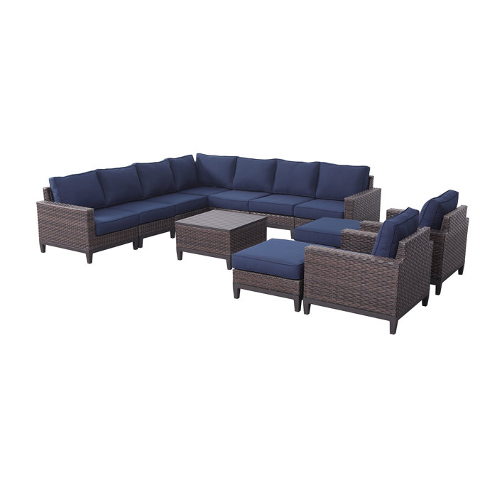 Latitude Run Glennallen 12 Piece Rattan Sectional Seating Group with Cushions