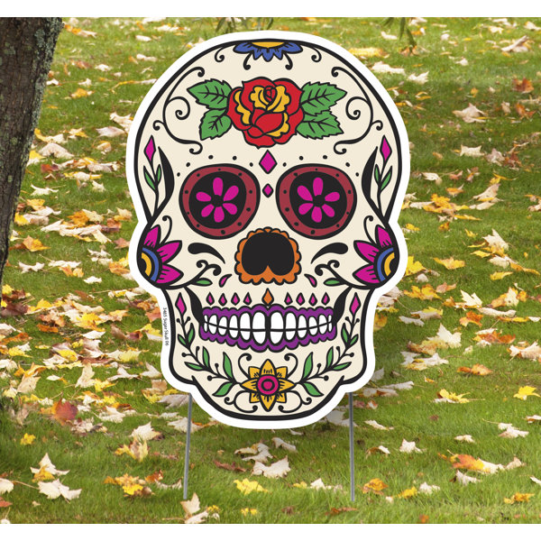 2pc Sugar Skull Wall Decor Wooden Dia de los Muertos Hanging Placards 2pc Sugar Skull Wall Decor Wooden Dia de los Muertos Hanging Placards