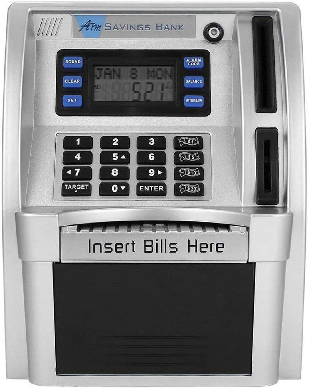 Digital Electronic Safe Box Coin Recognition Bill Feeder 2021 Upgraded-ATM Savings Piggy Bank Machine for Real Money for Kids with Debit Card Balance Calculator 