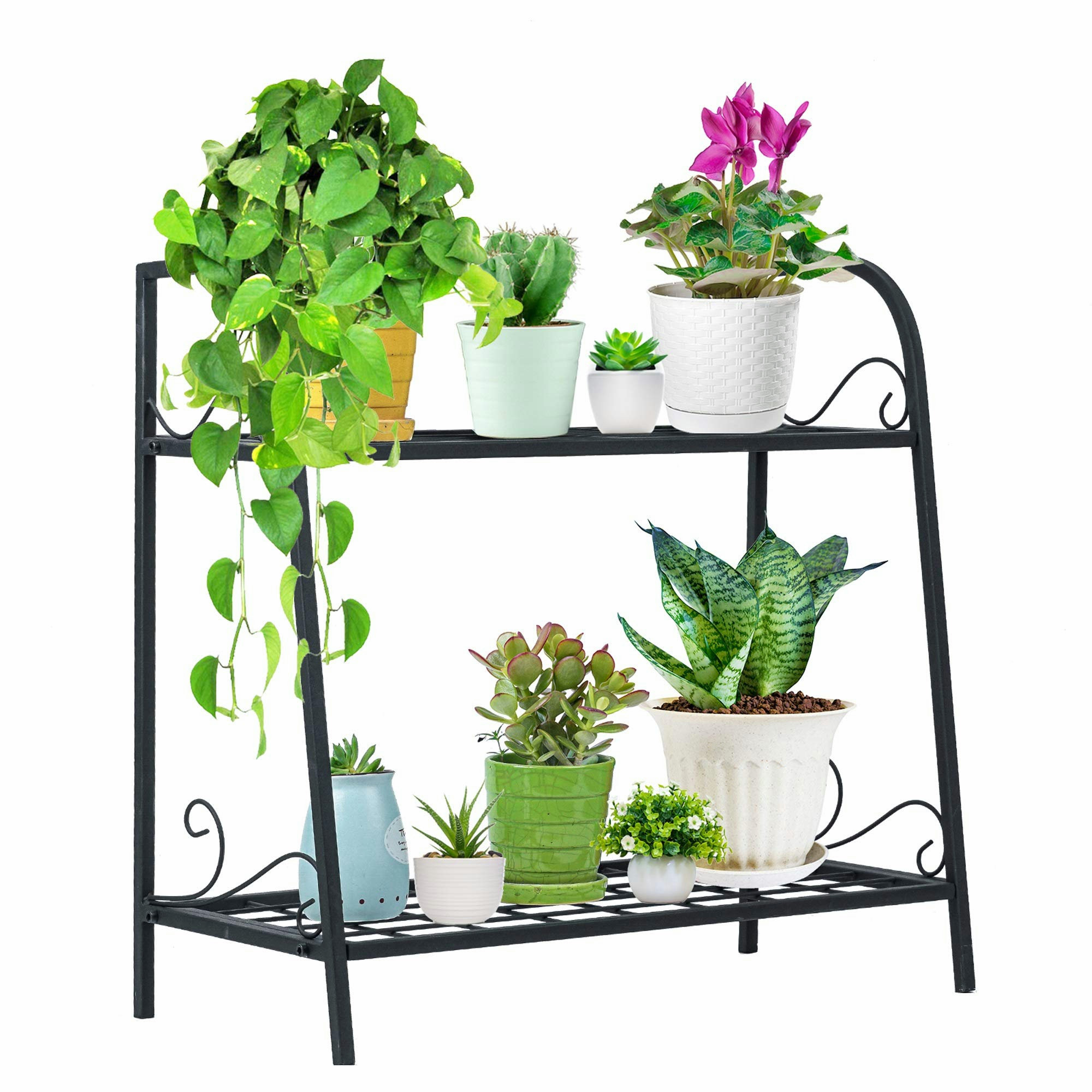 2 Tiers Metal Flower Shelf Plant Pot Stand Display Rack Indoor Outdoor Garde 