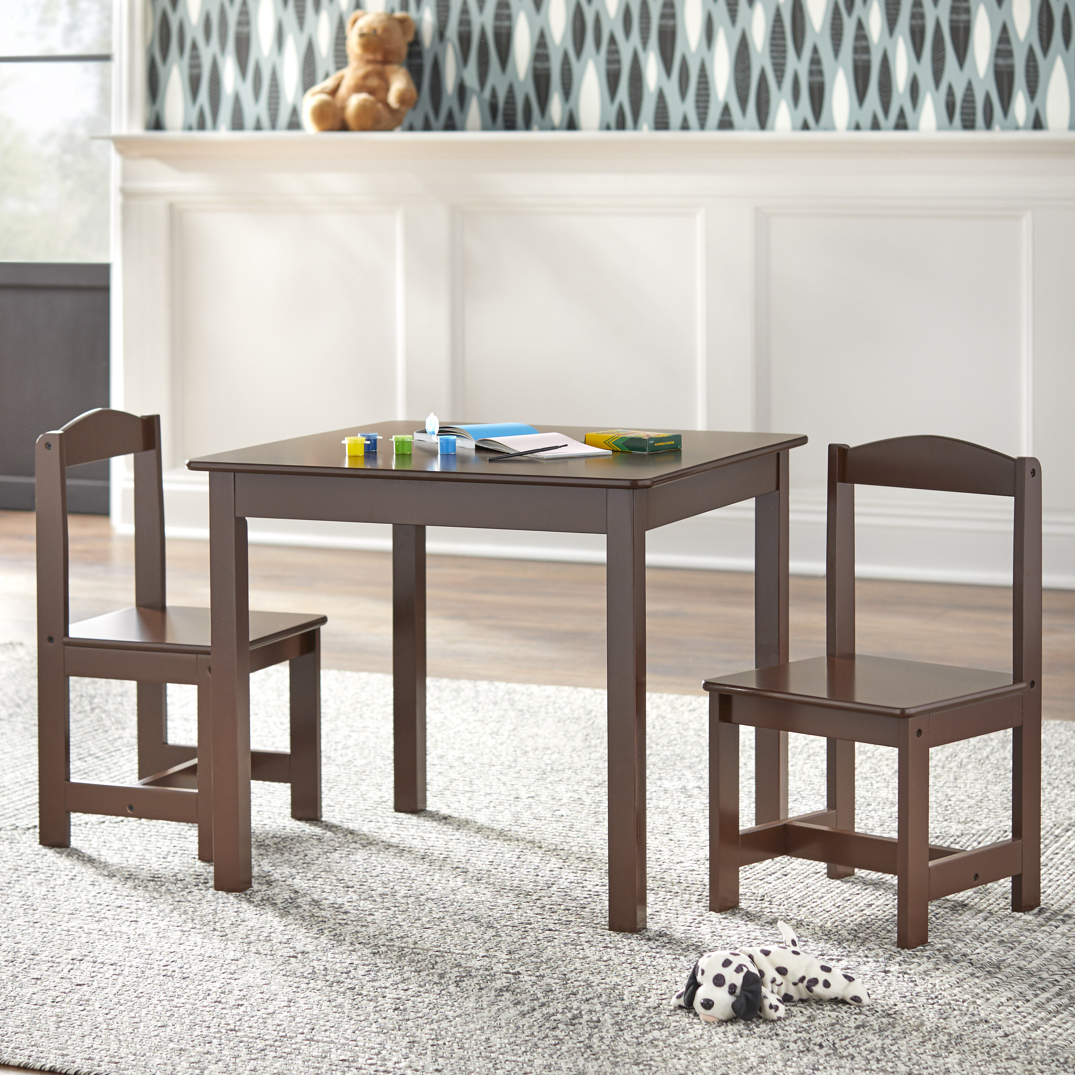 activity table set with two chairs