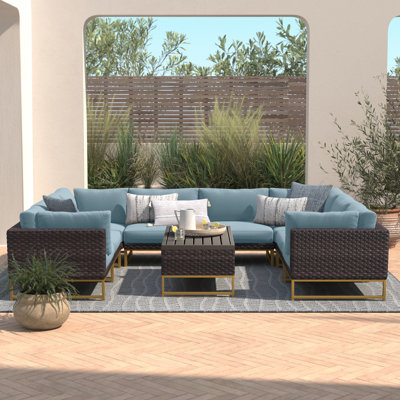 9 Piece Rattan Sectional Seating Group with Cushions by Joss and Main