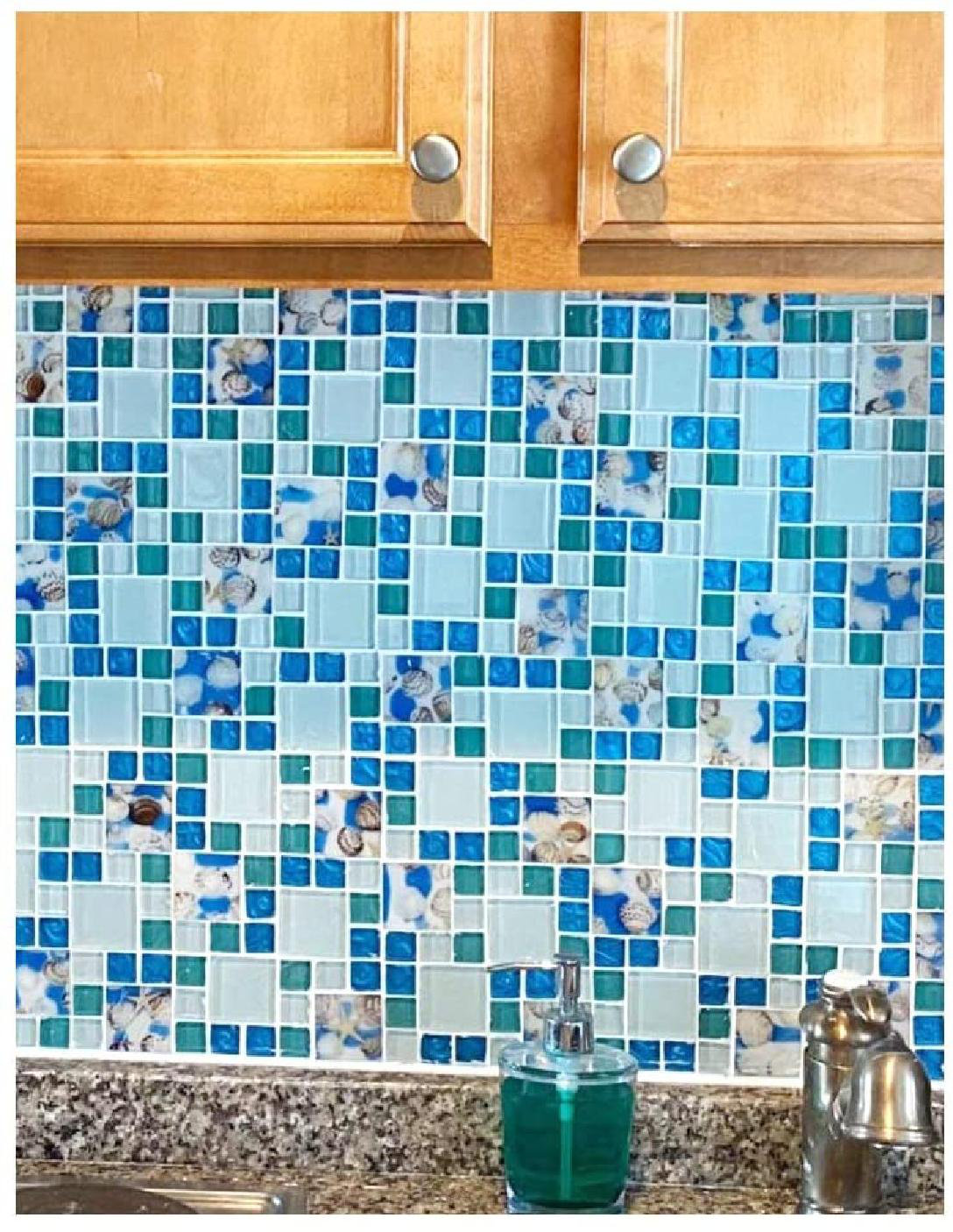 Xinpianzha11 Glass Conch Tiles Beach Style Glass Tile Glass Mosaics 