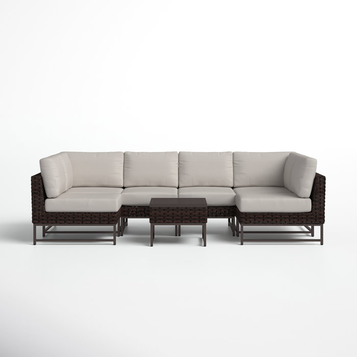 Joss and Main Nauvoo 7 Piece Rattan Sectional Seating Group with Cushions