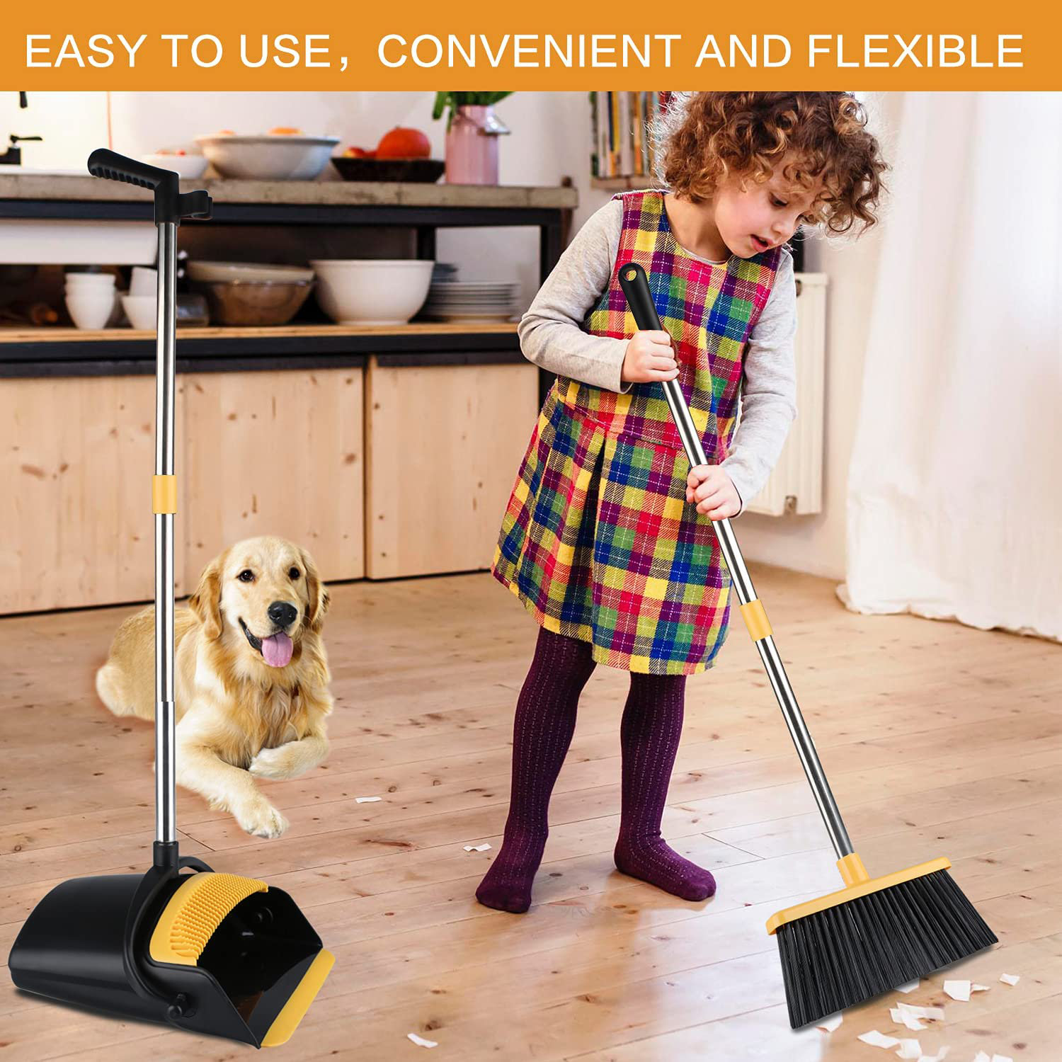 Magnetic Broom and Dustpan Set Cleans with Adjustable 52 Long Handle for Home Room Kitchen Office Lobby Floor Use Upright Stand Up Broom Dustpan Combo…
