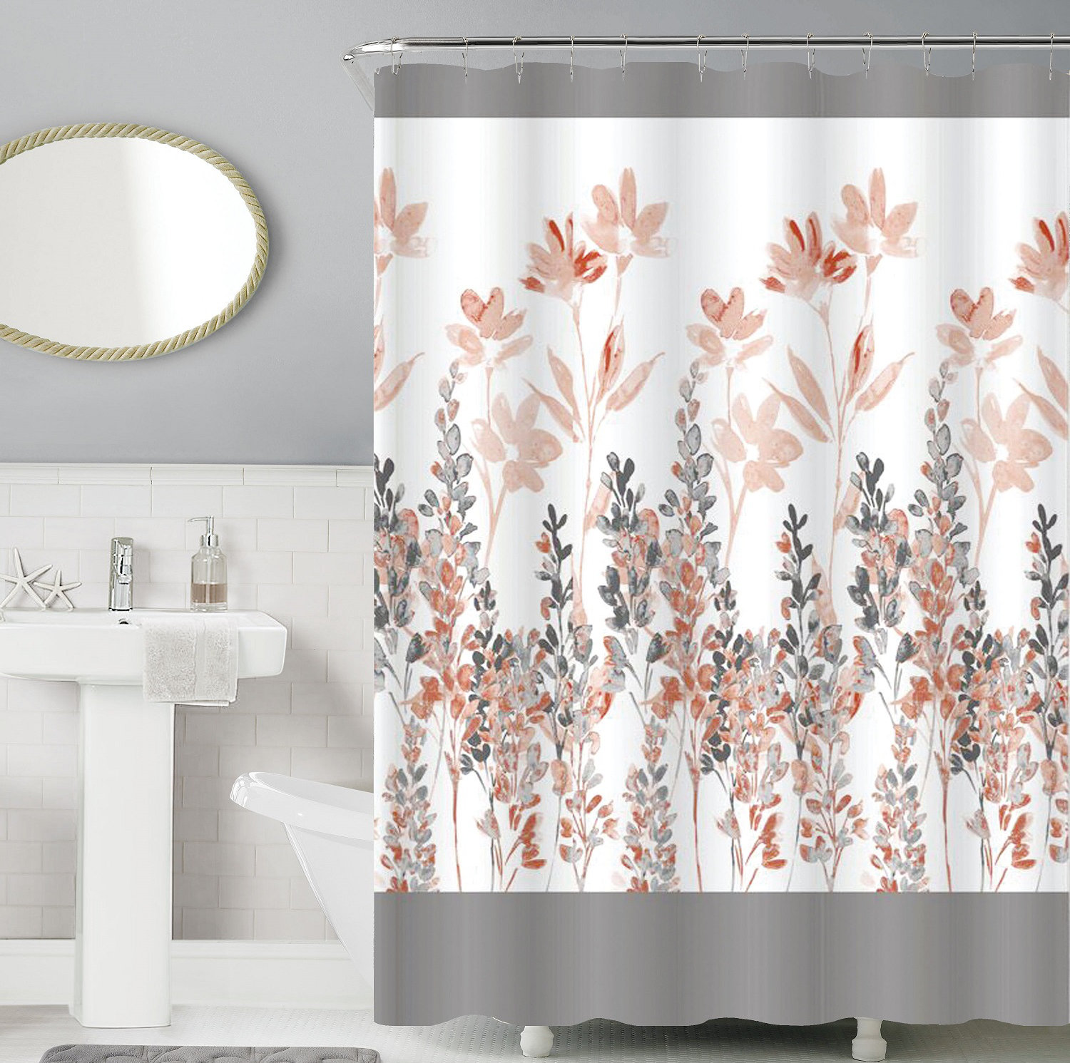 15PC BUTTERFLY PRINT BATHROOM SET 2 BATH MATS 1 SHOWER CURTAIN & WITH RINGS NEW 