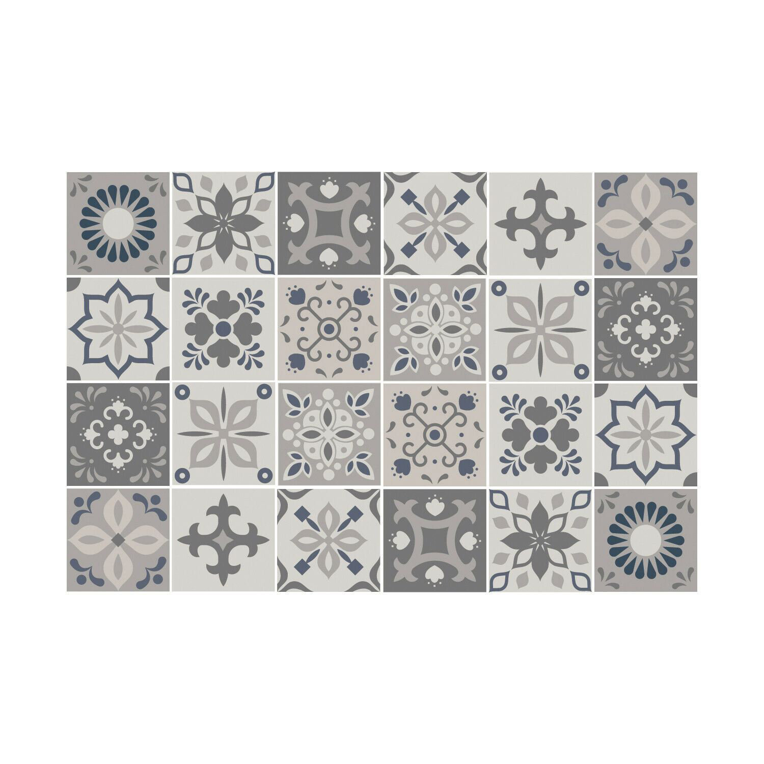 6 x 6 in Palace Light Grey Moroccan Wall Tile Stickers Set 15 x 15 cm 24 pcs 