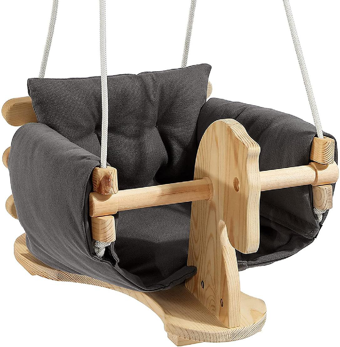 Baby Wooden Horse Swing Toddler Canvas Swing Seat Outdoor & Indoor Secure Hanging Hammock Chair Orange 