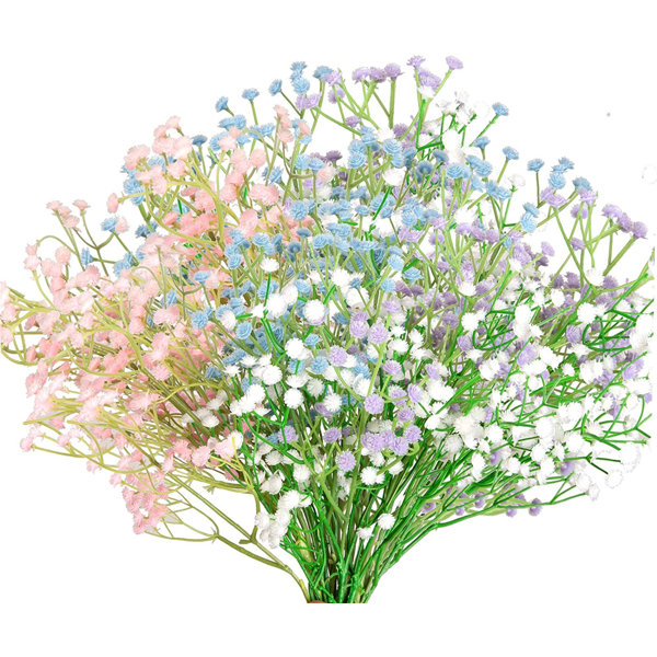 Primrue 4 Color Artificial Baby S Breath Flowers 23 2inch Fake Gypsophila Bulk Real Touch Flower Faux Bouquets For Wedding Party Home Decor Wreath Floral Arrangement 8 Pack White Blue Pink Purple Wayfair