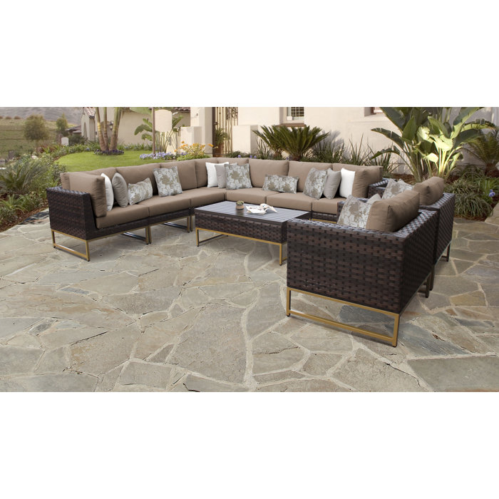 Joss and Main Nauvoo 10 Piece Rattan Sectional Seating Group with Cushions
