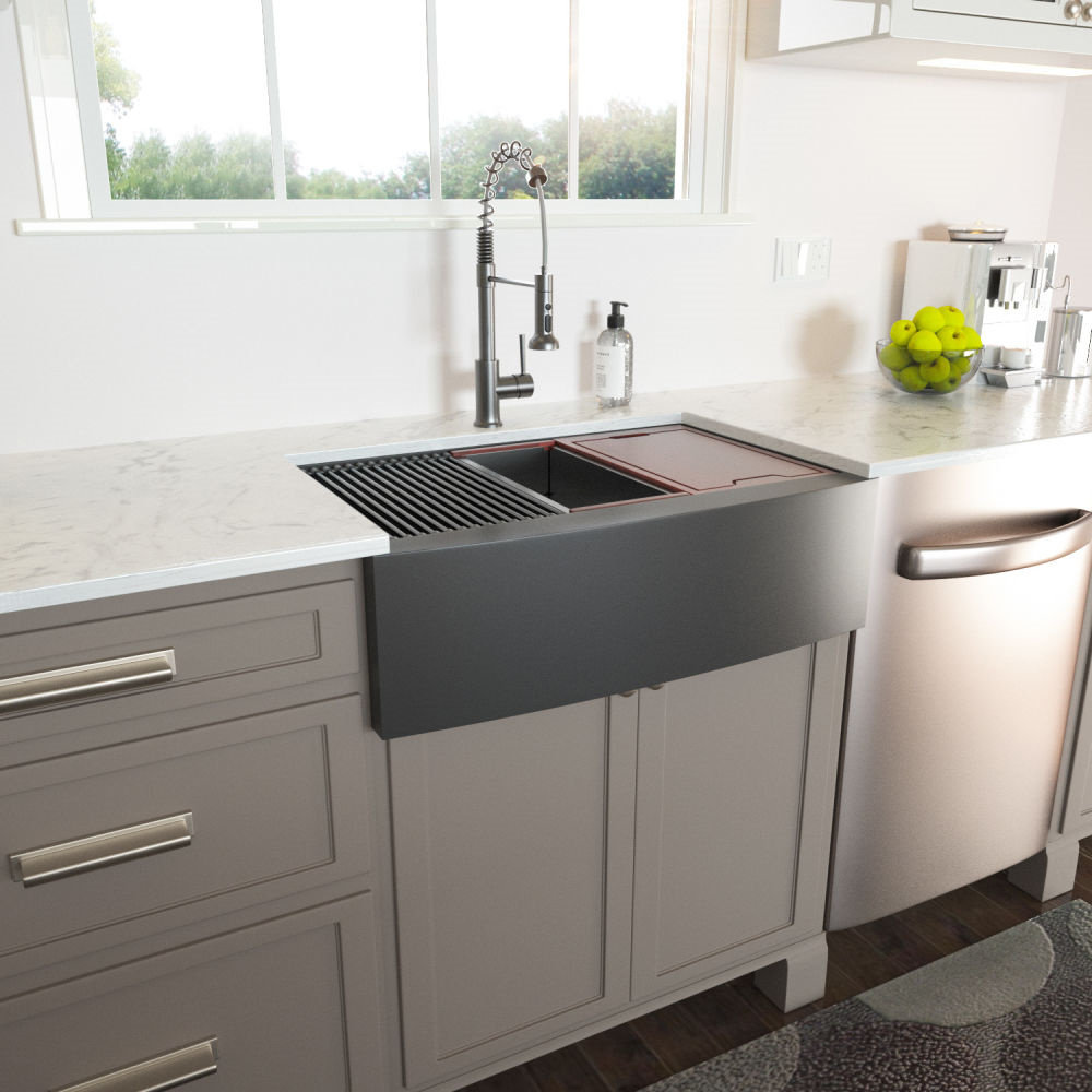 Black Farmhouse Sink - Lordear 30 Inch Kitchen Sink Apron Front Single Bowl Workstation 16-Gauge Gunmetal Black Stainless Steel Single Bowl Kitchen ...