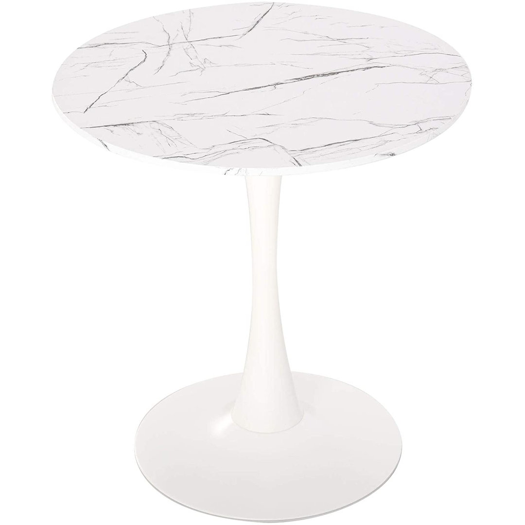 HOMCOM Modern Round Dining Table Leisure Coffee Bistro Table with Metal Base for Kitchen & Dining Room White