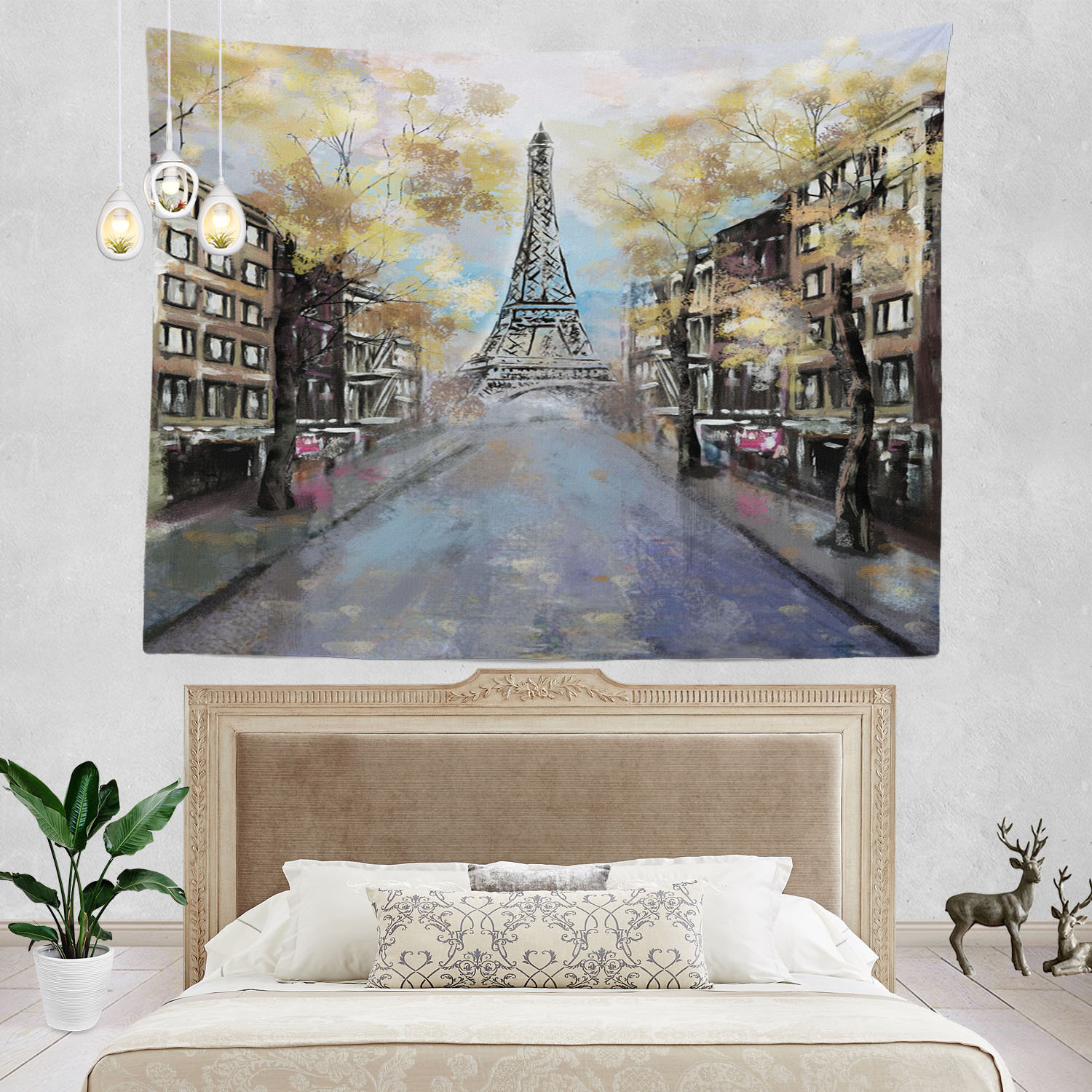 Tapestry Wall Hanging Blanket Polyester Dorm Decor Eiffel Tower Paris LOVE Roses 