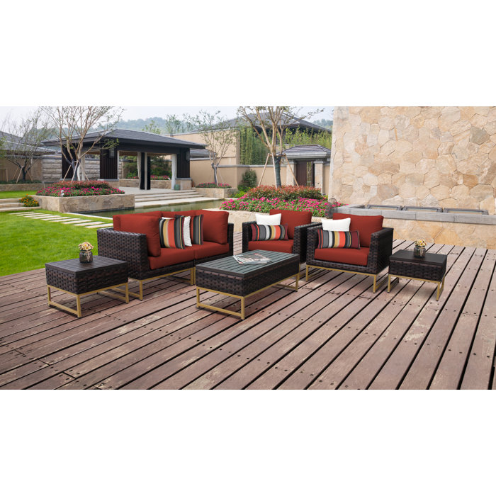 Joss and Main 7 Piece Rattan Sectional Seating Group with Cushions