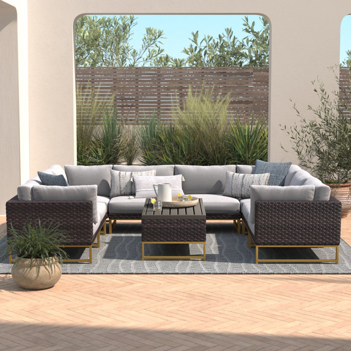 Joss and Main 9 Piece Rattan Sectional Seating Group with Cushions