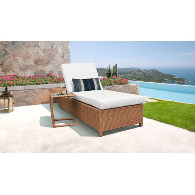 Juniper Wheeled Outdoor Wicker Reclining Chaise Lounge with Cushion and Table by Joss and Main