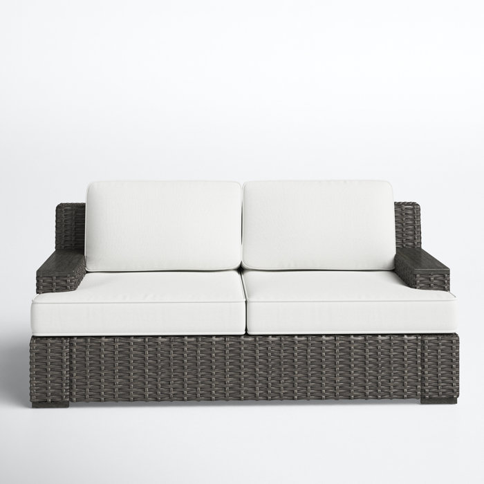 Joss and Main Marty 61" Wide Outdoor Wicker Loveseat with Cushions