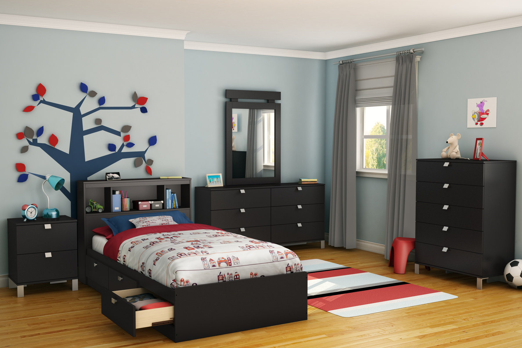 детская комната с черной мебелью