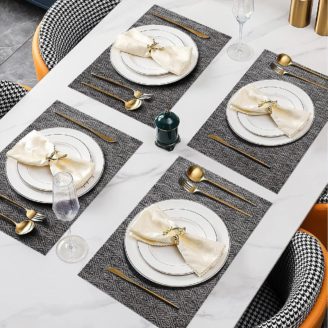 Placemats for Dining Table Set of 6,Christmas Thanksgiving Birthday Party Using,Washable Woven Vinyl Non-Slip Heat Resistant Kitchen Table Mats Easy to Clean 