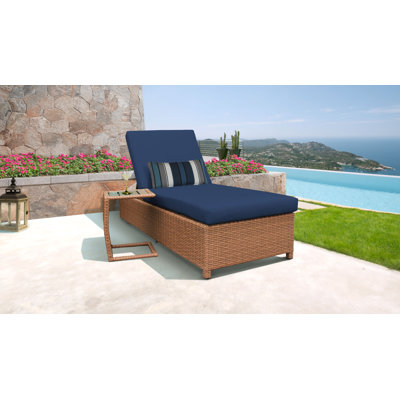 Juniper Wheeled Outdoor Wicker Reclining Chaise Lounge with Cushion and Table by Joss and Main