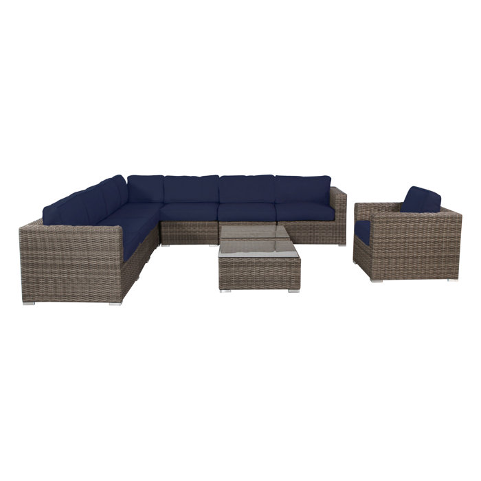 Joss and Main Conner 10 Piece Rattan Sectional Seating Group with Cushions
