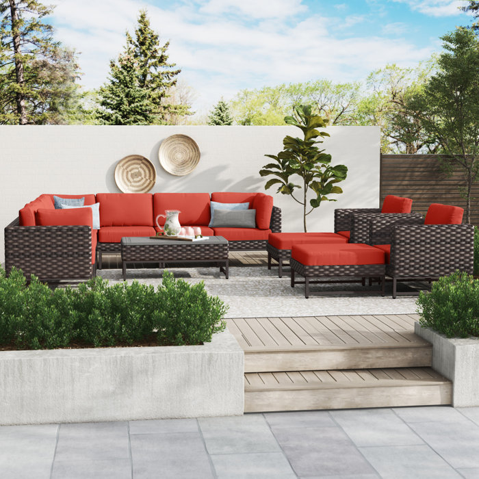 Joss and Main 13 Piece Rattan Sectional Seating Group with Cushions