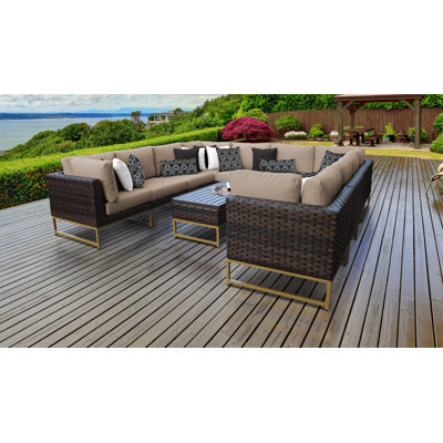 11 Piece Rattan Sectional Seating Group with Cushions by Joss and Main