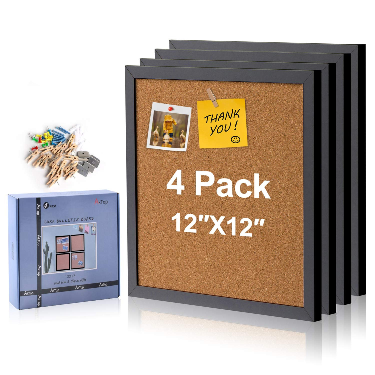 Inbox Zero Cork Board Bulletin Board 12X12, Framed Corkboard 4 Pack, Small Square Pin Board For
