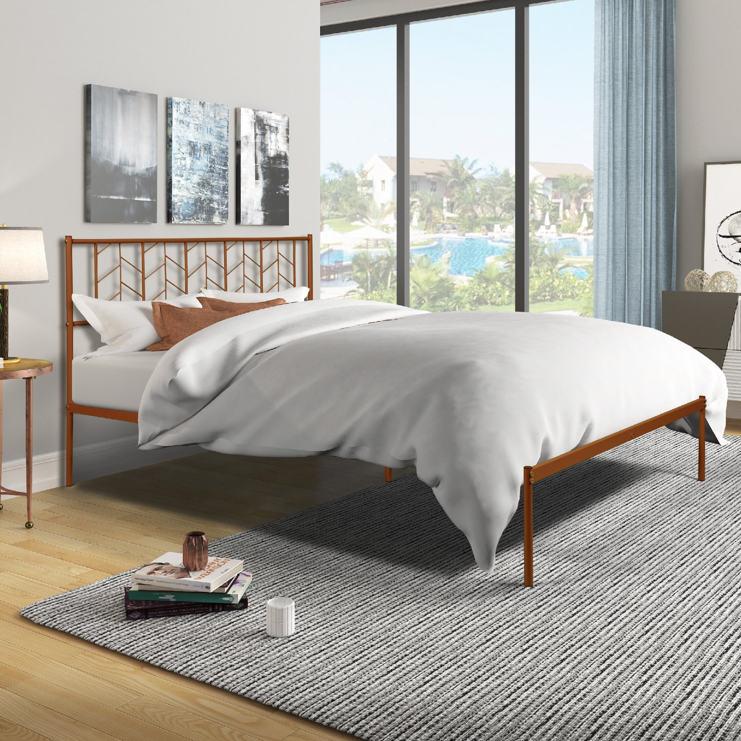 Heavy duty metal box frame platform bed Queen 