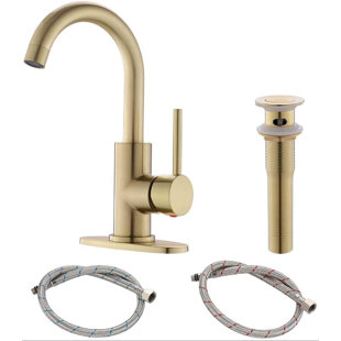 Bathroom Sink Faucet with 3 Colors Changing LED Waterfall Spout Polished Chrome Single Handle Faucet with Deck Plate Brass Body Lavatory Faucet with Supply Hose