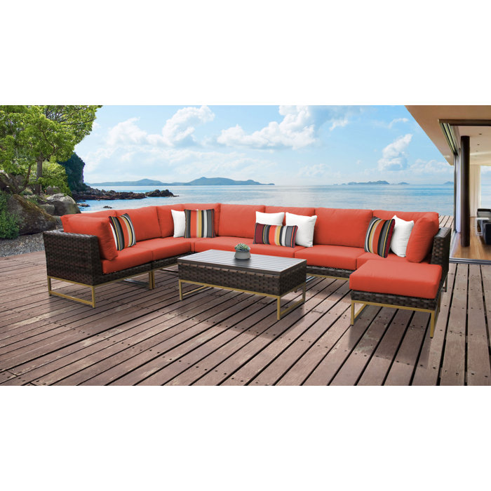 Joss and Main 9 Piece Rattan Sectional Seating Group with Cushion