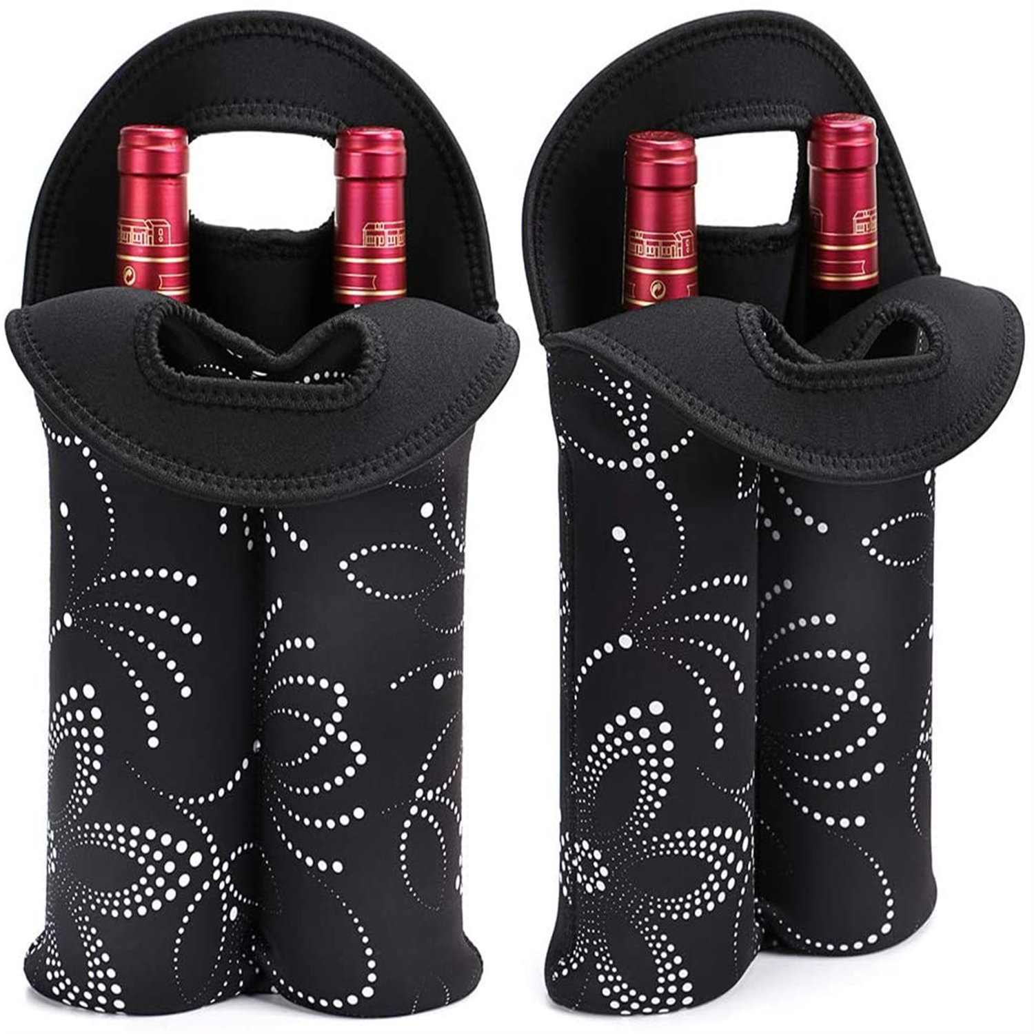 Insulated Neoprene Drink/Wine/Champagne/Beer Two Bottle Cooler Tote Bag Carrier 