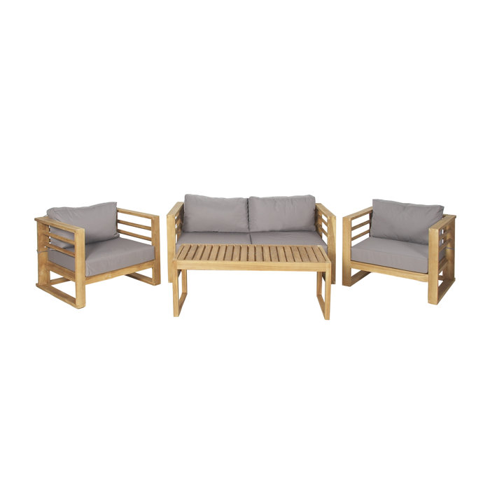 Joss and Main Jeanette 4 Piece Teak Sofa Seating Group with Cushions